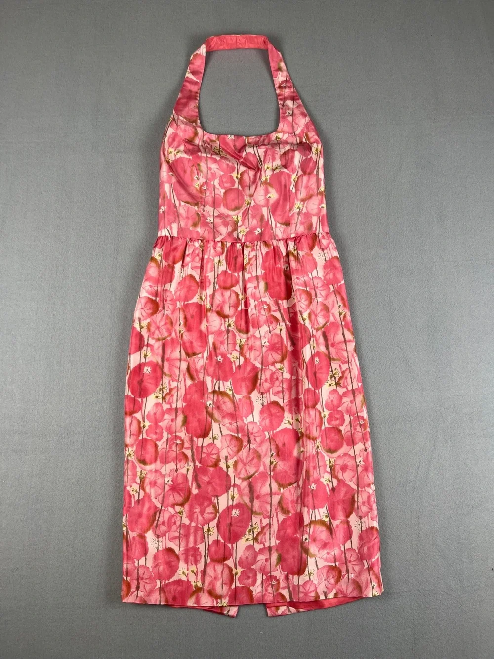 Laundry by Shelli Segal vintage pink poppy silk Halter Midi Dress, Size: 4